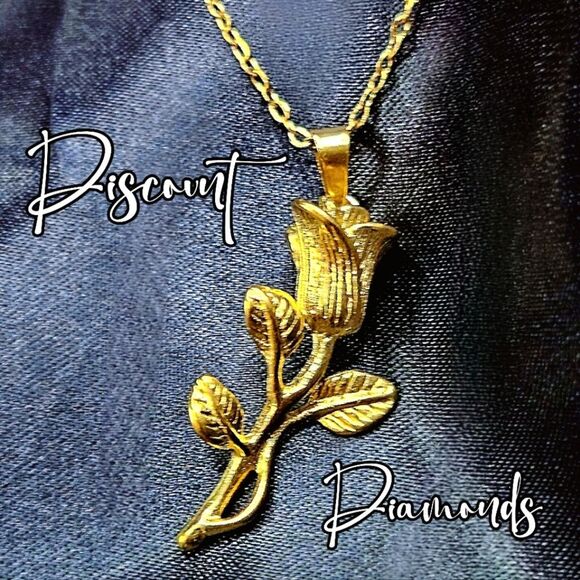 Tulip Blossom Necklace 18K Bright Yellow Gold on Titanium - Picture 1 of 2